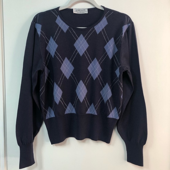 Vintage 80’s Jaeger merino blue argyle sweater beautiful condition UK size 38 - Picture 1 of 9